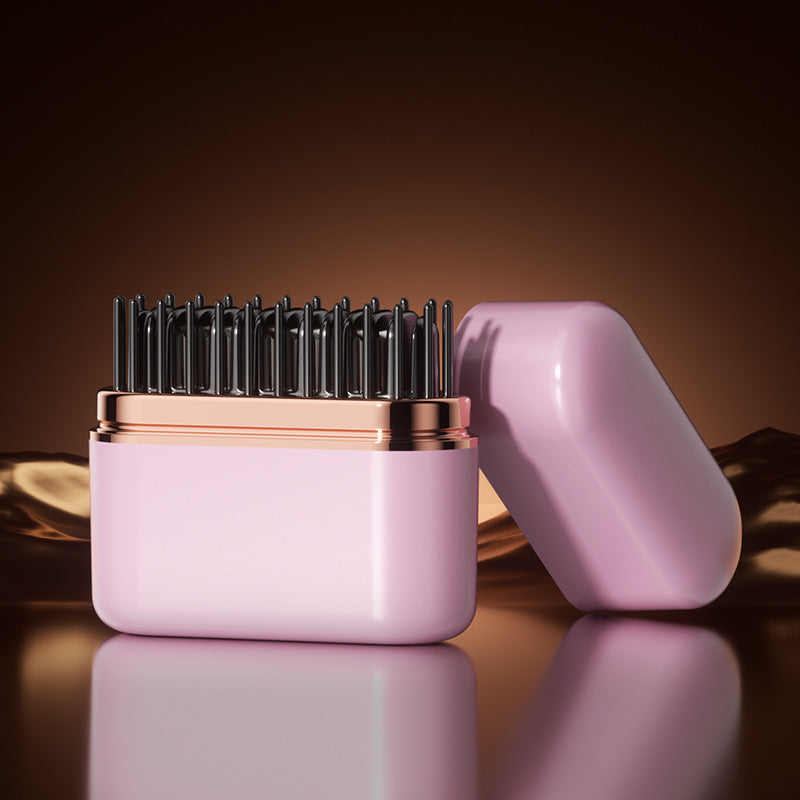 NNEDSZ Pink Wireless Hair Straightening Brush with Adjustable Temperature - Model HK-118