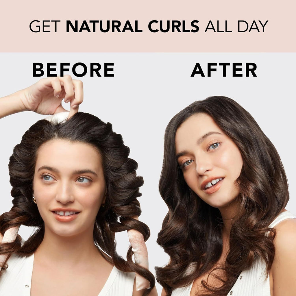 NNEDSZ 2 Pcs Blue And Pink Smudge Satin Heatless Hair Curling Rod Set for Sleep-In Styling | No Heat Damage | Tie-Dye Design