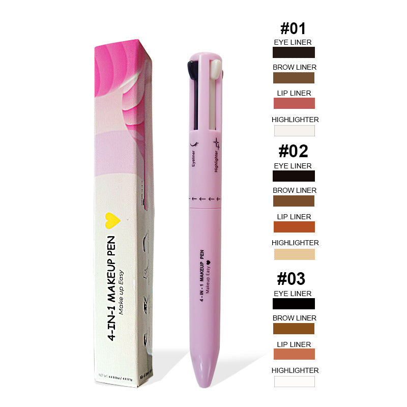 NNEDSZ 4-in-1 Multi-Functional Makeup Pen Set - Lip Liner, Highlighter, Eyeliner, Eyebrow Pencil (3 Shades, 3-Pack)