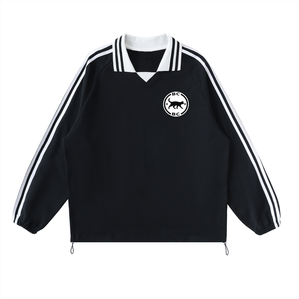 Contrast Striped Lapel Collar Sweatshirt
