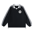 Contrast Striped Lapel Collar Sweatshirt